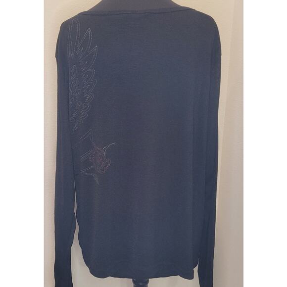 Vintage 90s Harley Davidson Black Mesh Bling Long Sleeve Top USA Size 2W EUC - Picture 2 of 9